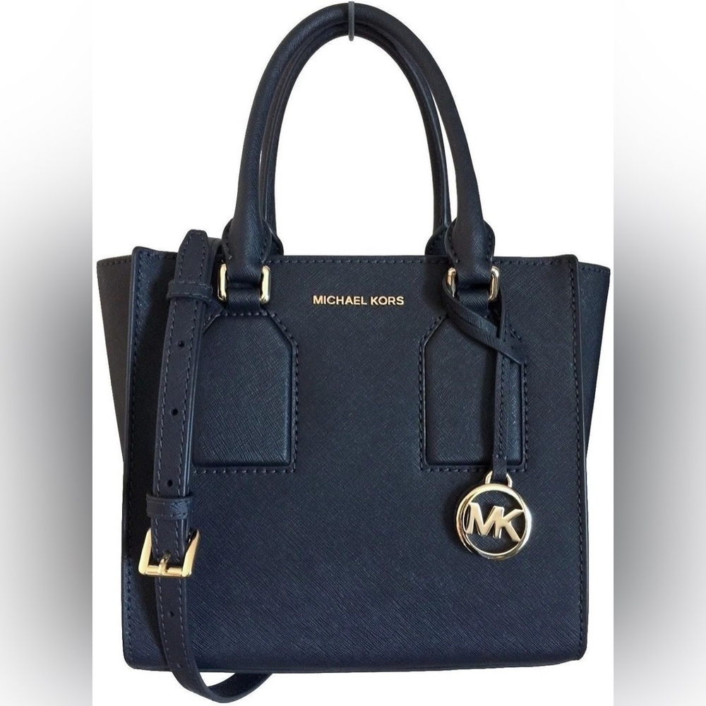Michael Kors Messenger Selby Medium Admiral Navy Gold Leather Satchel